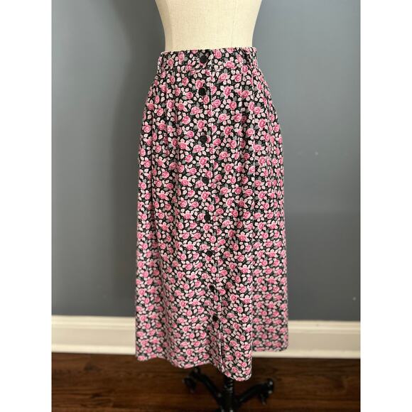 Vintage 80s Rose Corduroy Skirt CottageCore ShabbyChic Preppy Grunge Fall Winter - Picture 3 of 9